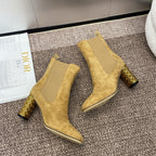 CD Icon Heeled Ankle Boot Beige Light Yellow Suede