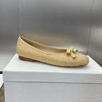 CD Ballet Flat Beige Woven Sedge And Lambskin
