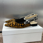 CD J'Adior Slingback Flat Leopard Print Yellow Black Nubuck Leather