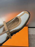 HM 25C Kichu Ballet Flat Brown mix White Fabric with Calfskin 208280