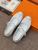 HM 25C Kichu Ballet Flat White Fabric with Calfskin 208284