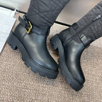 CD Ankle punk-inspired women's boots black cowhide with nylon cloth
