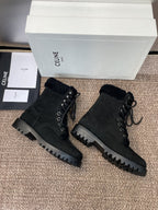 CELINE Ankle Boots Black Suede Lambswool 433387