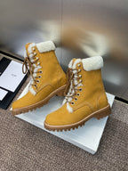 CELINE Ankle Boots Yellow White Suede Lambswool 433388