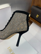 Dior 2025 Capture Heeled Ankle Boot Black Beige Mesh Sheepskin 508531