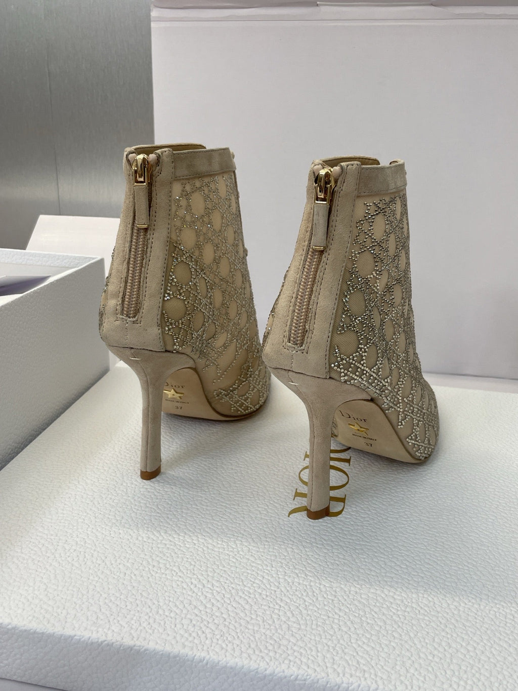 Dior 2025 Capture Heeled Ankle Boot Beige Mesh Sheepskin 508532