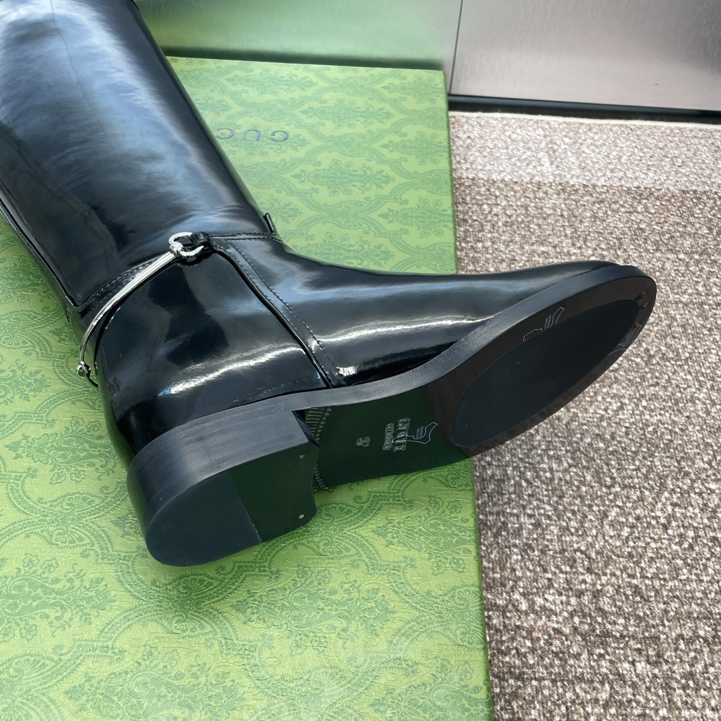 GG Women's Boot With Slim Horsebit 2.5cm Black Shiny leather 508913