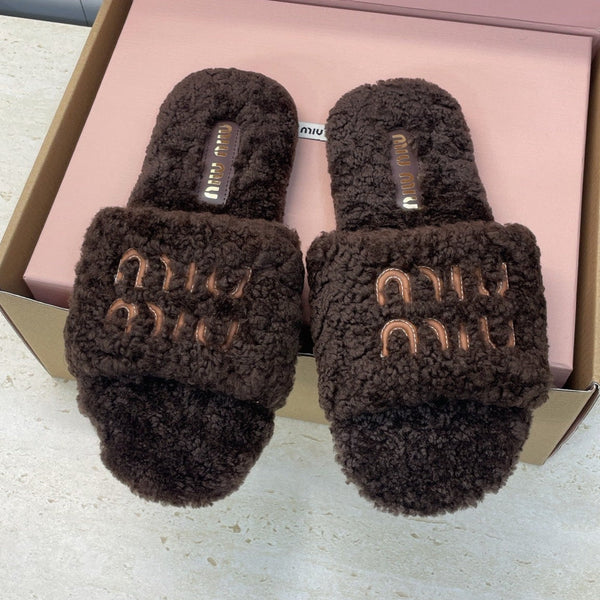 Miumiu 25 Slipper Dark Brown Wool 551699