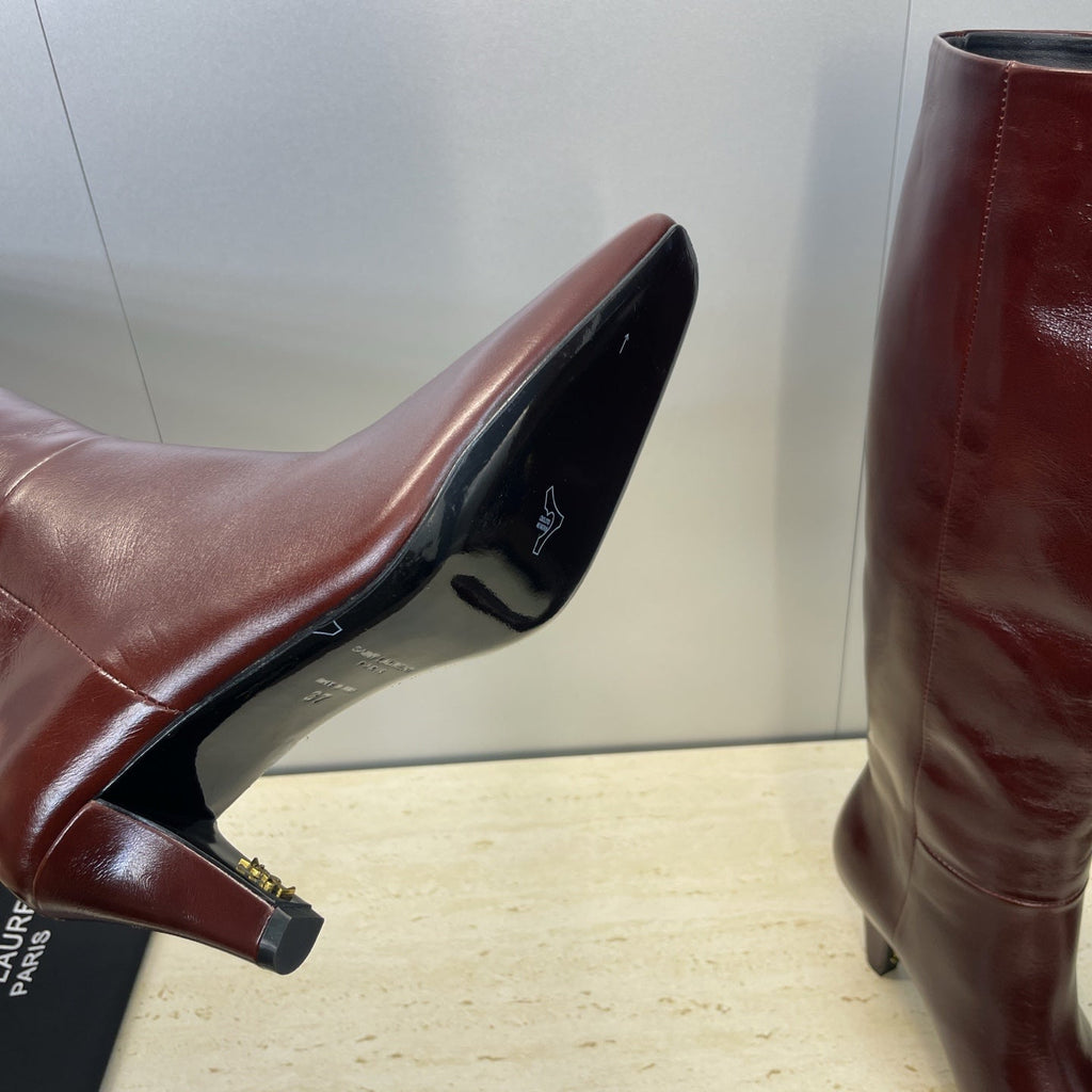 YSL Jill Boots 75mm Burgundy Smooth Cafskin 551933