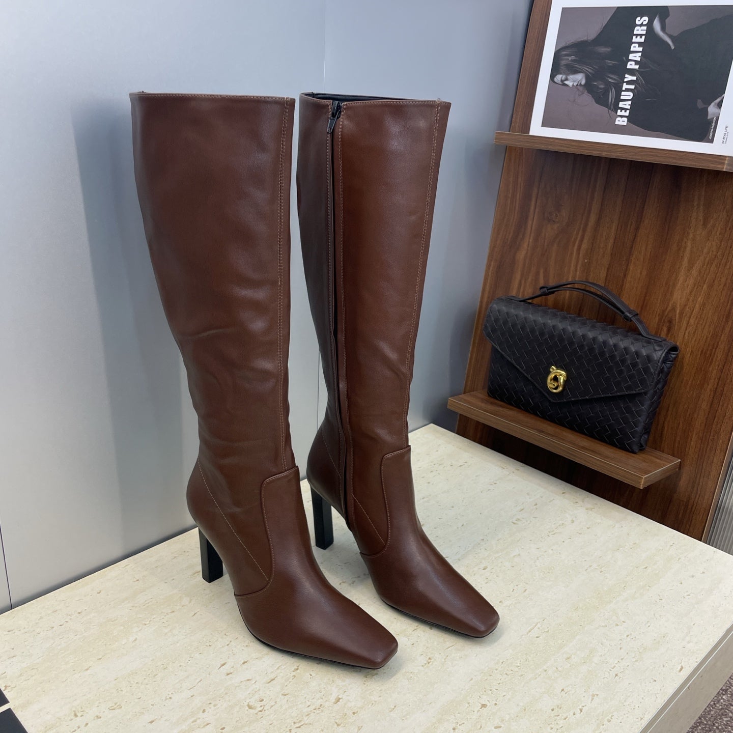 YSL Lily Long Boots 105mm Dark Cocoa Cowhide 551935