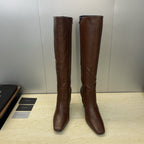 YSL 2025 Square Toe Over-the-Knee Rider Boots Brown Calfskin 574017