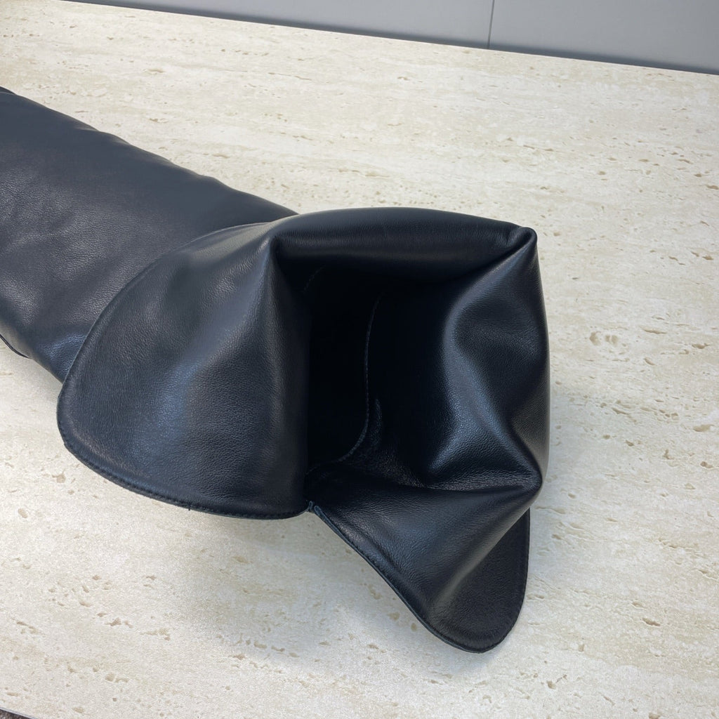 YSL 2025 High-Heeled Pointed-Toe Knee-High Rider Boot Black Calfskin 574018