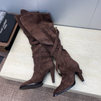 YSL Janis Long Boots 95mm Coffee Suede 551941
