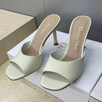 CD 26s Icon Heeled Slide 8cm Cream Leather Silk 633058