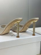 CD 26s Icon Heeled Slide 8cm Off White Leather Silk 633059