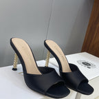 CD 26s Icon Heeled Slide 8cm Black Leather Silk 633060