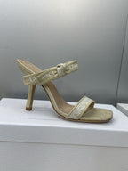 CD 26s Heeled Sandal 10cm Light Taupe Beige Leather Fabric 633068
