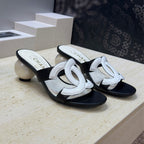 CC 26s Round Toe Open Toe Cutout Sandals 7cm Black White in Calfskin 761936