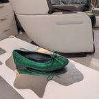 Balen 25 bow ballet flat attached rhinestones in green calfskin 184483