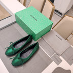 Balen 25 bow ballet flat attached rhinestones in green calfskin 184483