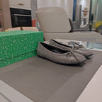 Balen 25 bow ballet flat attached rhinestones in grey calfskin 184484