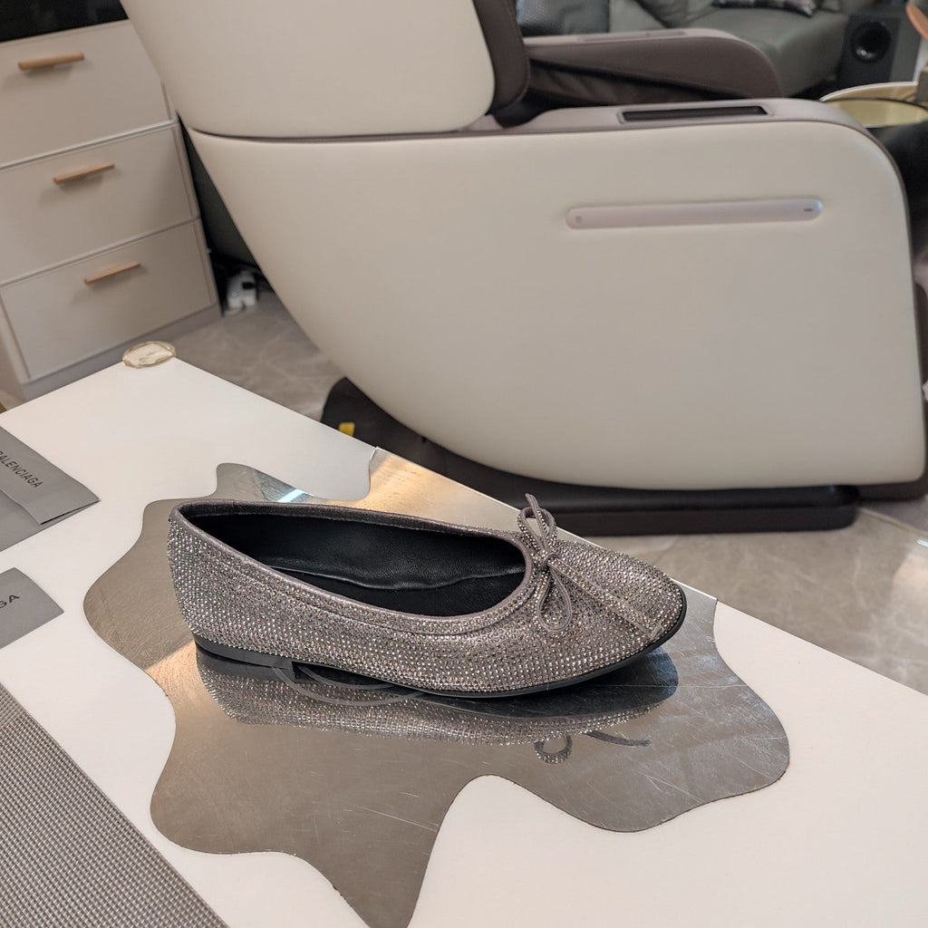 Balen 25 bow ballet flat attached rhinestones in grey calfskin 184484