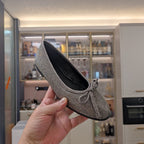 Balen 25 bow ballet flat attached rhinestones in grey calfskin 184484
