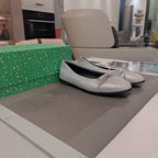 Balen 25 bow ballet flat attached rhinestones in silver metallic calfskin 184486