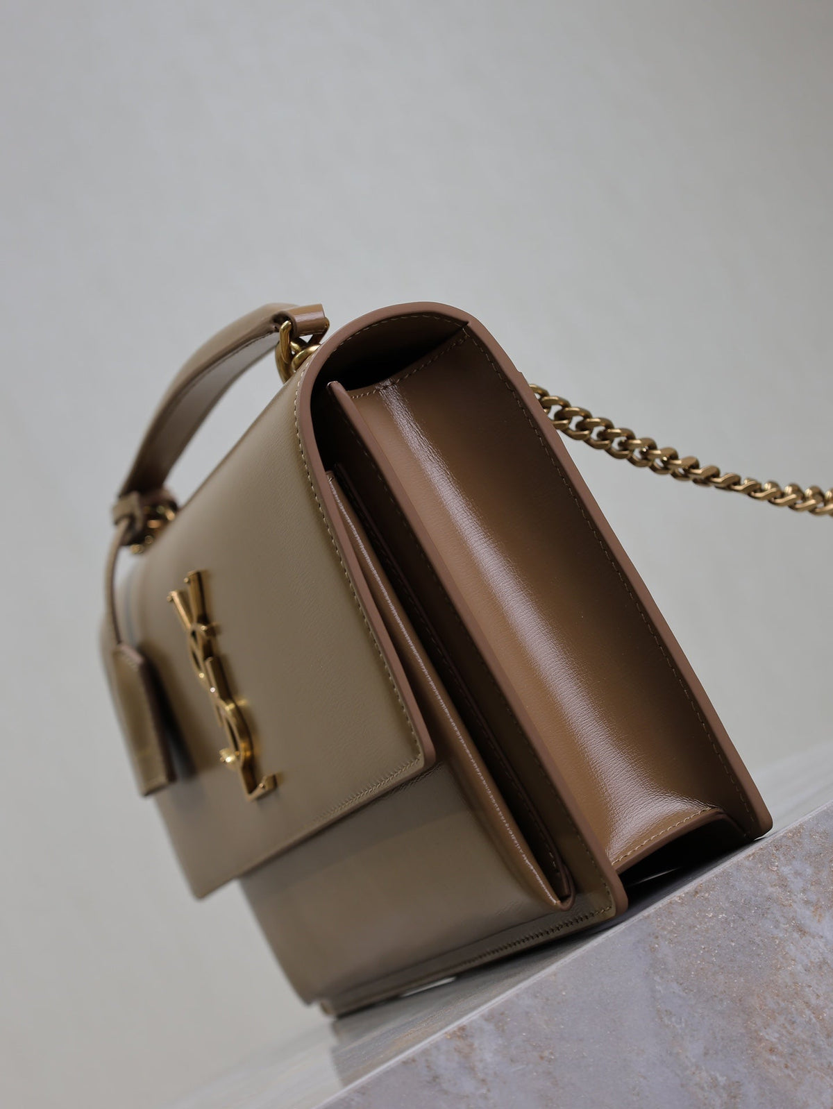 YSL Sunset Handbags 25cm Brown Cowhide