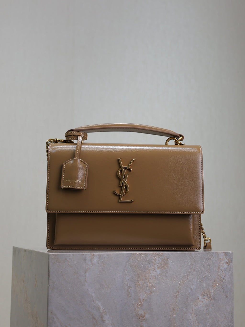 YSL Sunset Handbags 25cm Brown Cowhide