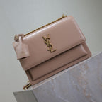 YSL Medium Sunset Shoulder Bag 22cm Beige-Brown Cowhide GHW