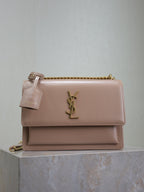 YSL Medium Sunset Shoulder Bag 22cm Beige-Brown Cowhide GHW