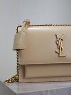 YSL Medium Sunset Shoulder Bag 22cm Beige Cowhide GHW