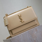 YSL Medium Sunset Shoulder Bag 22cm Beige Cowhide GHW