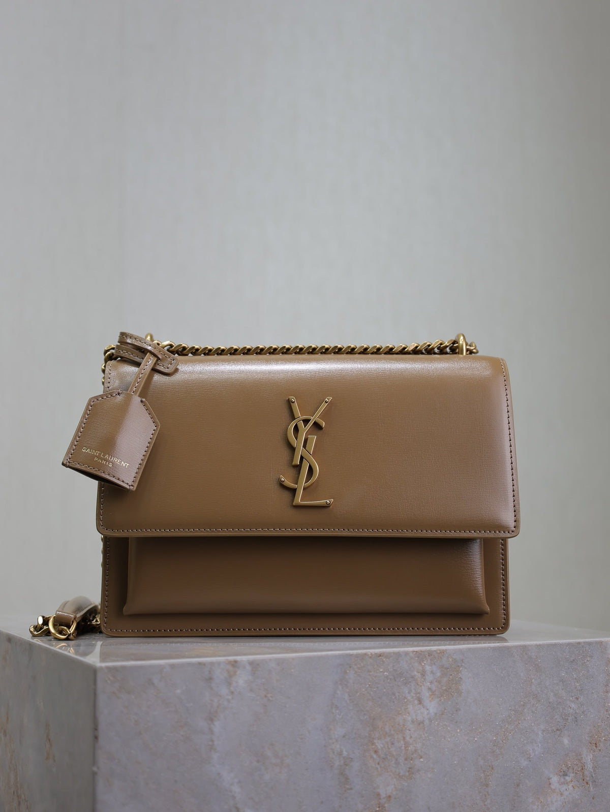 YSL Medium Sunset Shoulder Bag 22cm Brown Cowhide GHW
