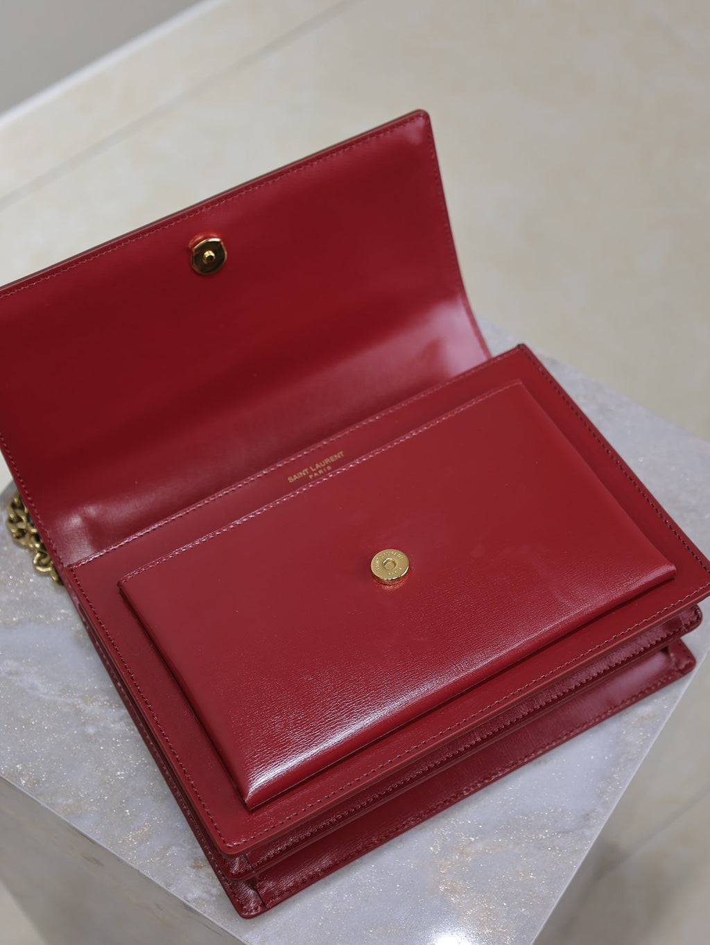 YSL Medium Sunset Shoulder Bag 22cm Burgundy Cowhide GHW