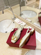 VLOGO WHITE LEATHER SLINGBACK FLATS