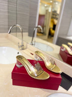 HIGH MULE 60MM IN GOLD SHEEPSKIN AND TRANSPARENT PVC