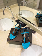 SL CASSANDRA SANDALS CERULEAN POLISHED CALFSKIN