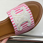 LYMPIA MULE IN TRIOMPHE JACQUARD WOOLLEN FABRIC WHITE PINK CARO