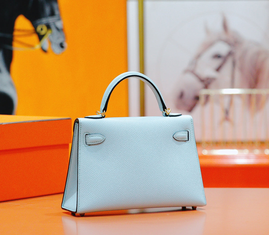 HM Mini Kelly 19cm Cloud Blue Epsom Silver Hardware