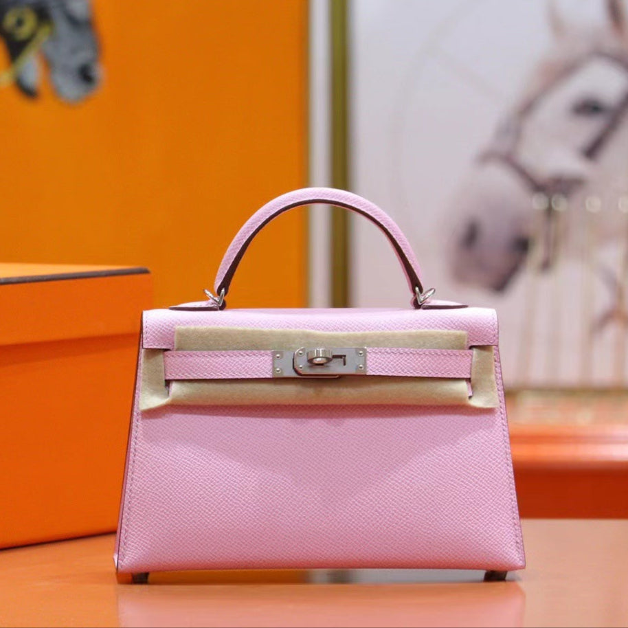HM Mini Kelly 19cm Pink Epsom Silver Hardware