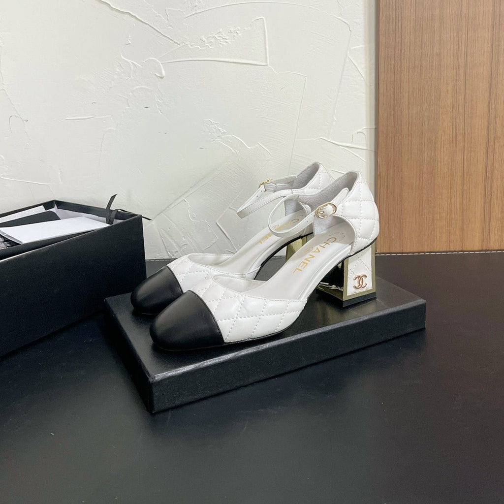 CC Mary Janes 55mm In White Mix Black Quilted Lambskin 949765