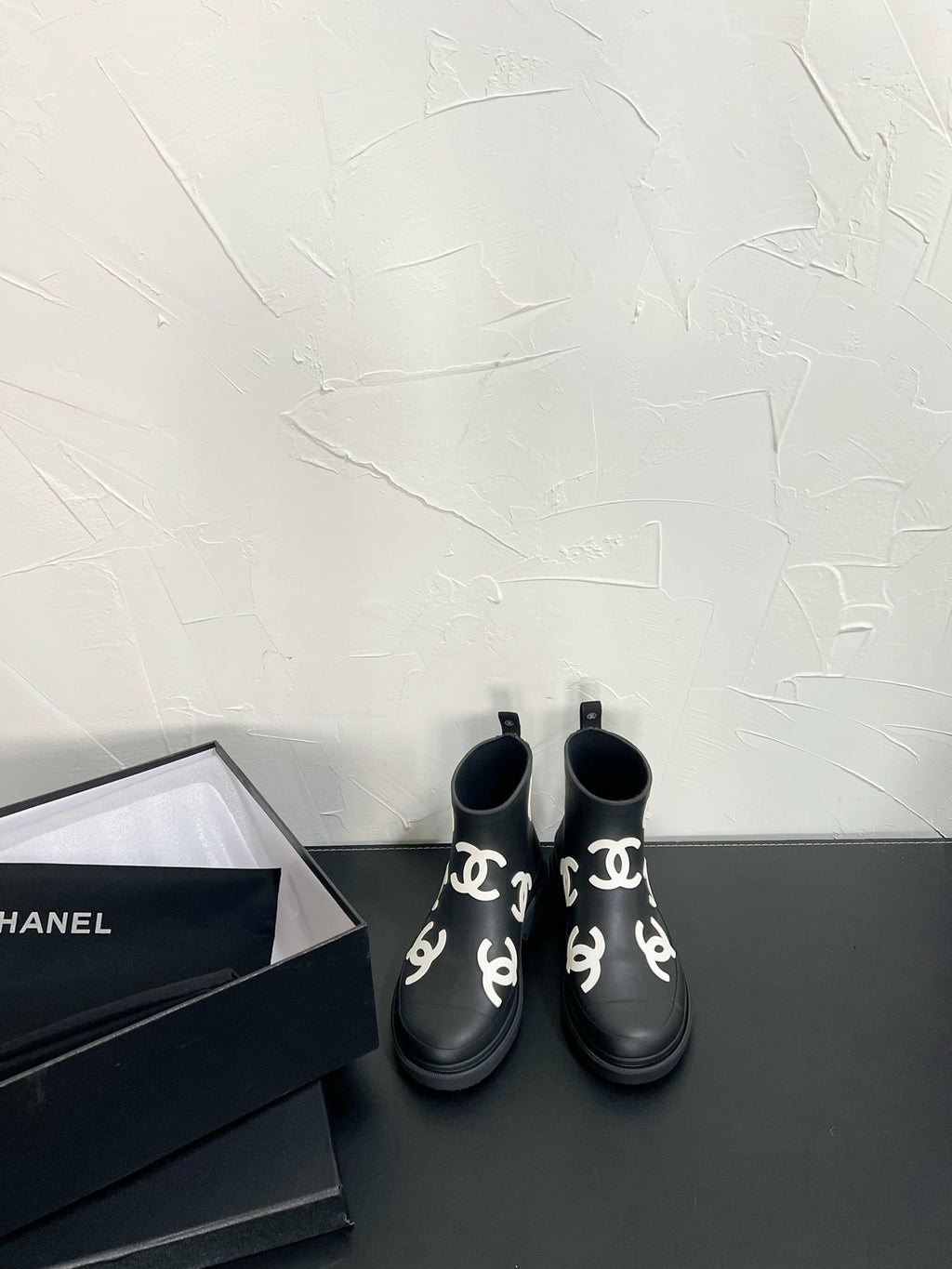 CC Rain boots In Black With White Logo Natural Rubber 949791