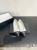 CC Ballet Flats In White Mix Black Quilted Lambskin 949711