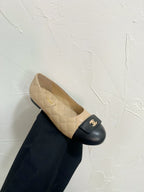 CC Ballet Flats In Beige Mix Black Quilted Lambskin 949713