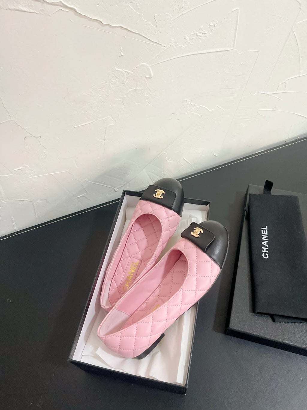 CC Ballet Flats In Pink Mix Black Quilted Lambskin 949714
