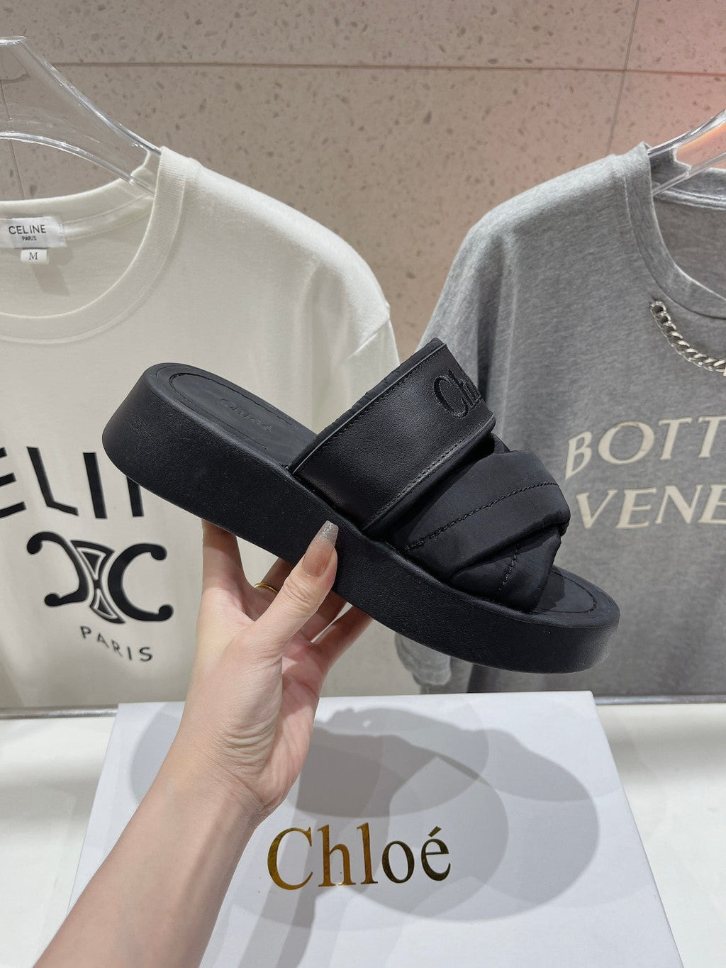 CHLOÉ MILA PLATFORM 5 CM IN BLACK NYLON WITH EMBROIDERED LOGO