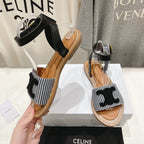 LYMPIA SANDAL IN TRIOMPHE MACCRAMÉ COTTON & CALFSKIN BLACK/NAVY