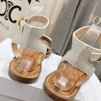LYMPIA SANDAL IN TRIOMPHE MACCRAMÉ COTTON & CALFSKIN OFF WHITE / NAVY